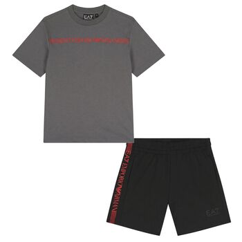 Boys Grey & Black Logo Shorts Set