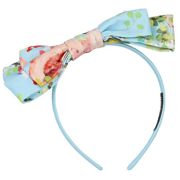 Girls Blue Floral Bow Headband