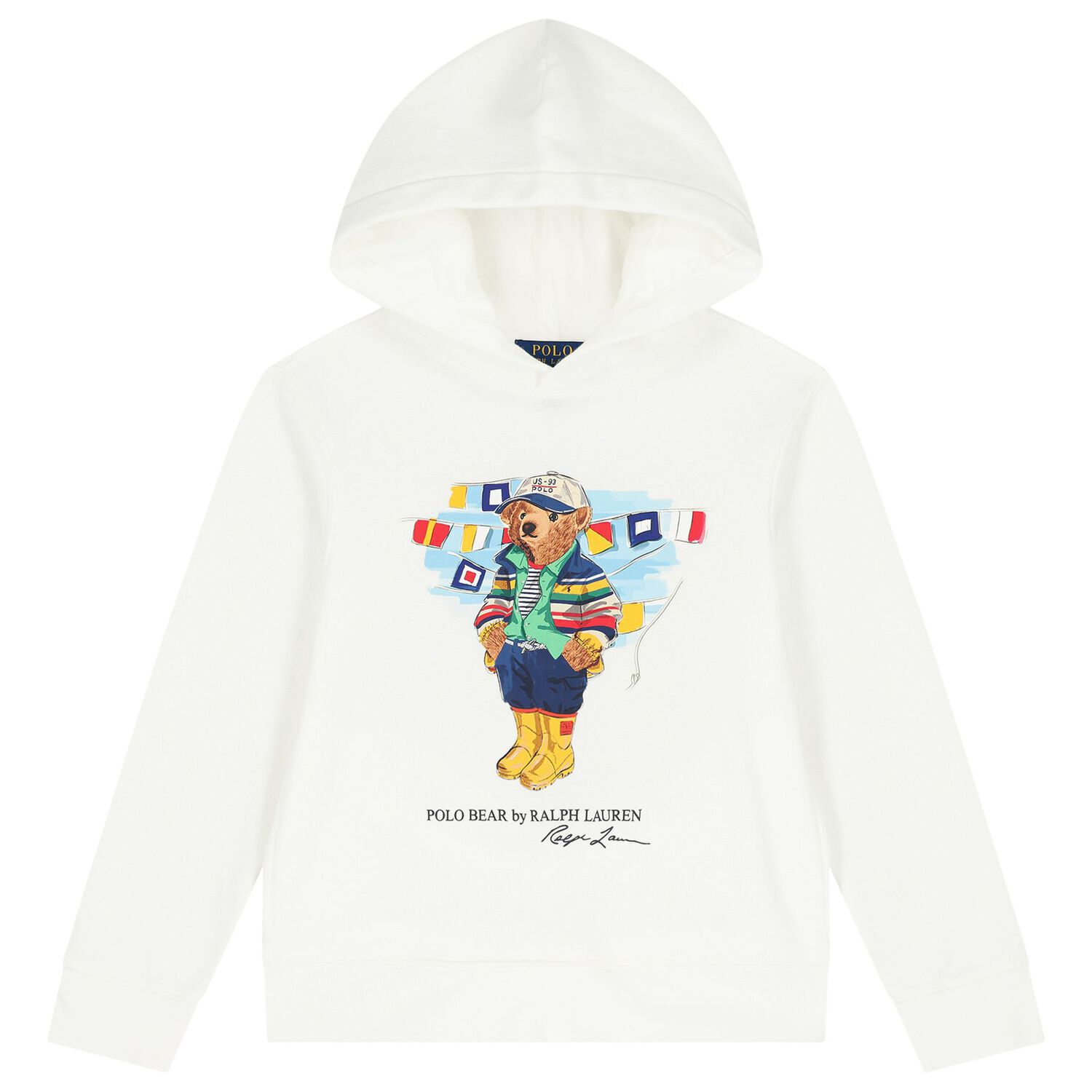 Boys White Logo Polo Bear Hooded Top, 1, hi-res