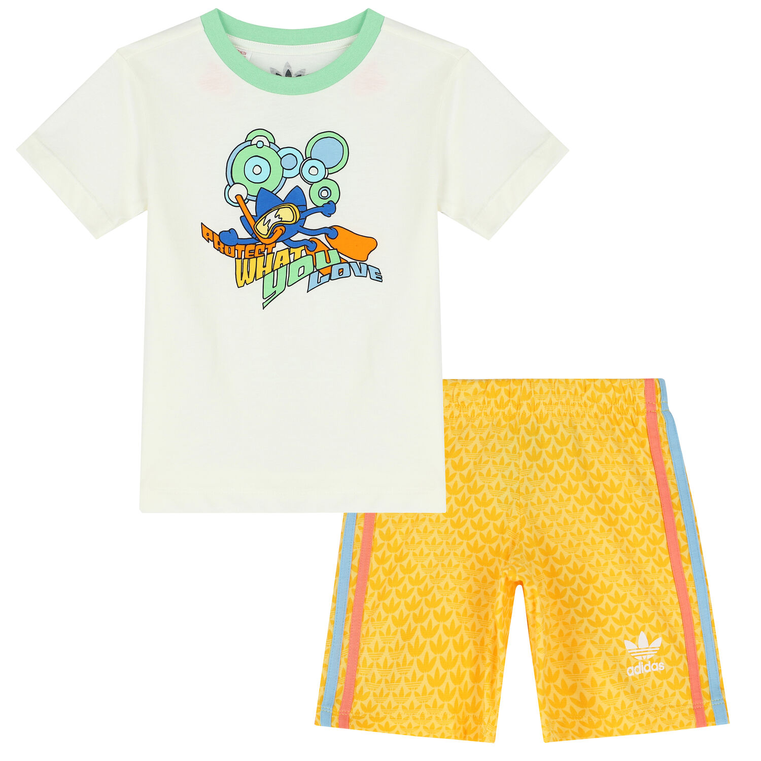 Ivory & Yellow Logo Shorts Set, 1, hi-res