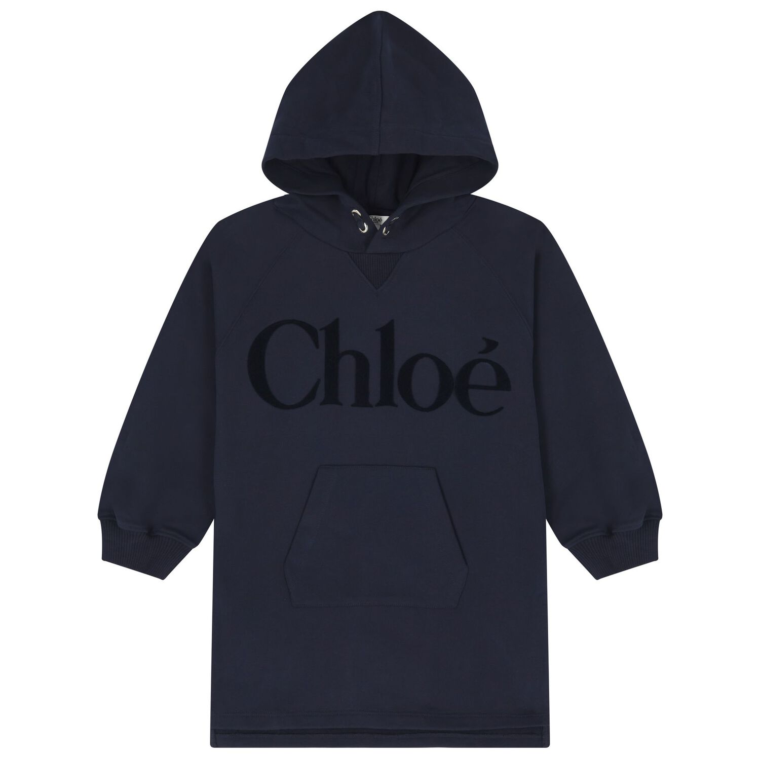 Girls Navy Blue Logo Hooded Dress, 1, hi-res