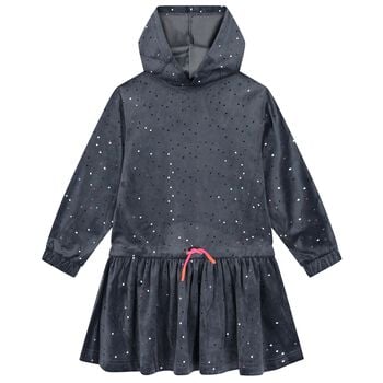 Girls Grey Dot Hooded Dress