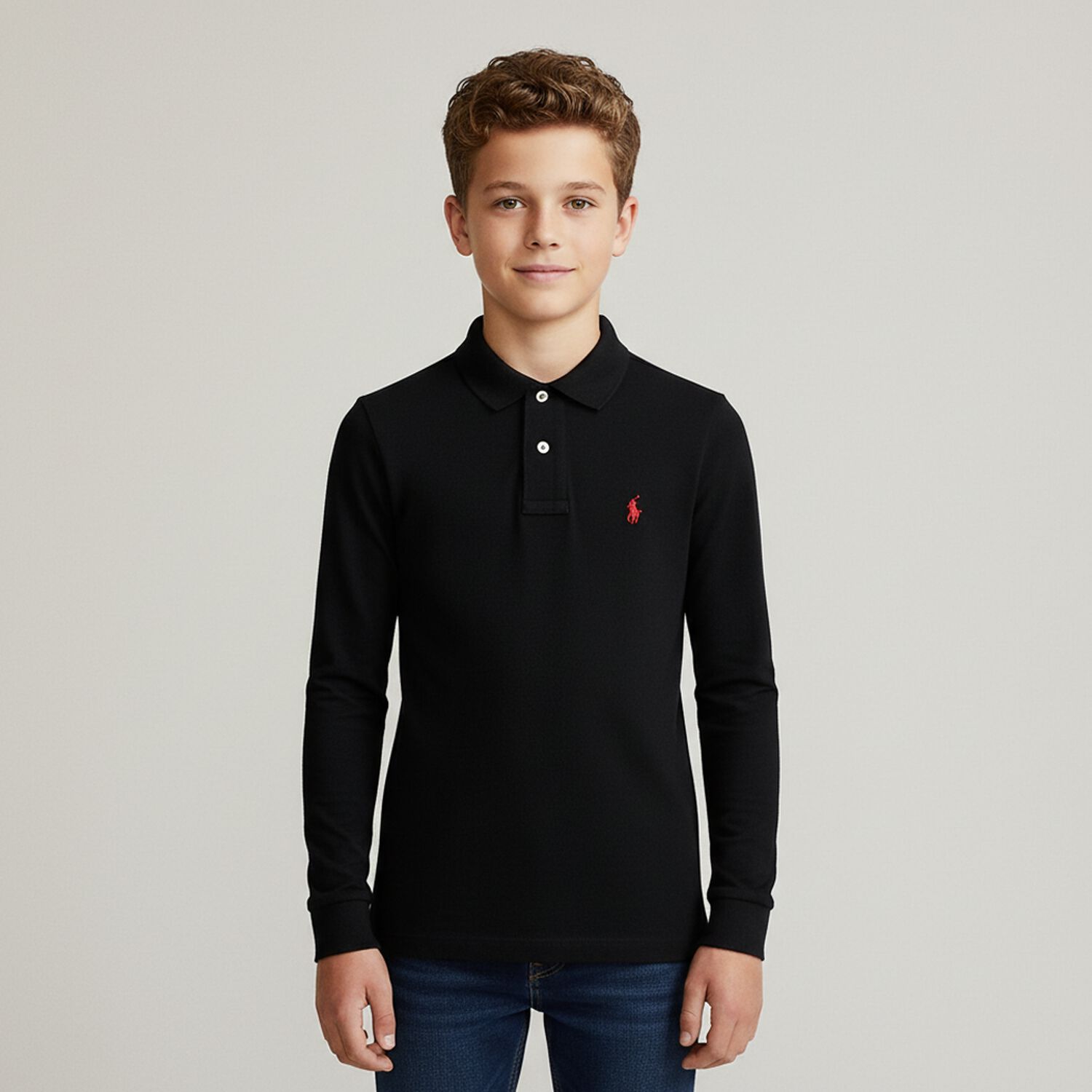 Boys Black Logo Polo Shirt , 2, hi-res image number null