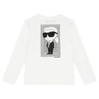 Boys White Logo Long Sleeve Top, 1, hi-res