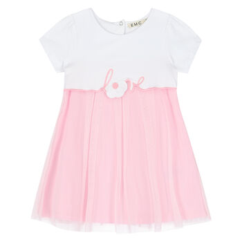 Younger Girls White & Pink Tulle Dress