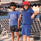 Boys Navy Blue Turtle Swim Shorts, 1, hi-res