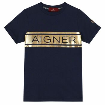 Boys Navy & Gold Logo T-Shirt