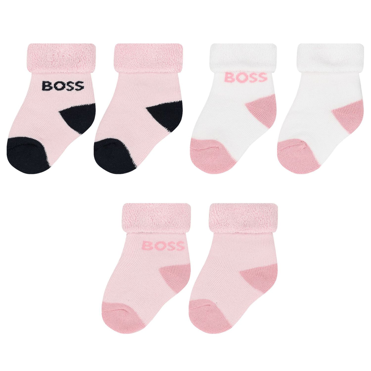 Baby Girls Pink, White & Black Logo Socks ( 3-Pack ), 1, hi-res