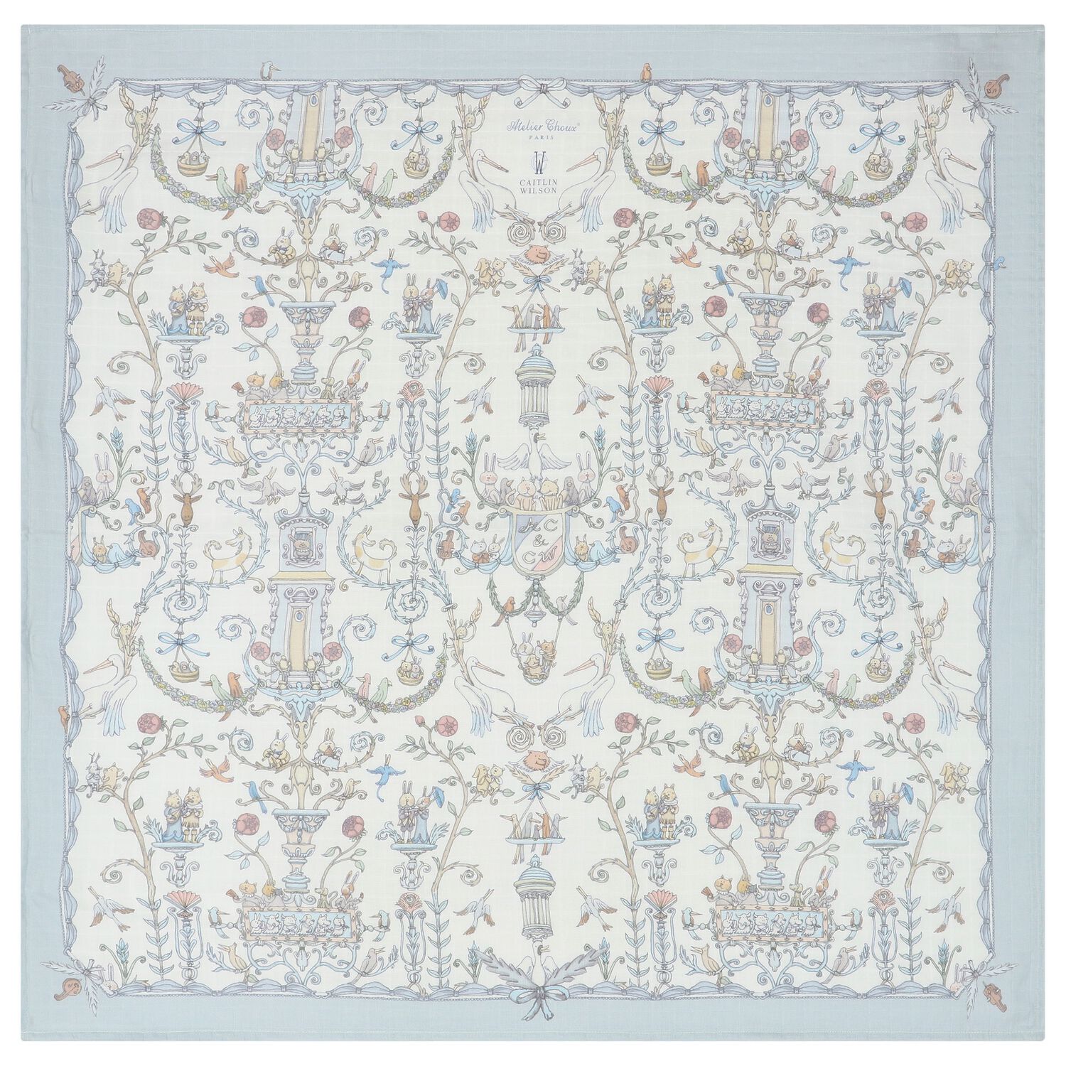 بطانية قماط بطبعة باللون العاجى والأزرق , 1, hi-res