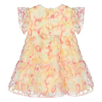 Younger Girls Yellow & Pink Logo Floral Tulle Dress