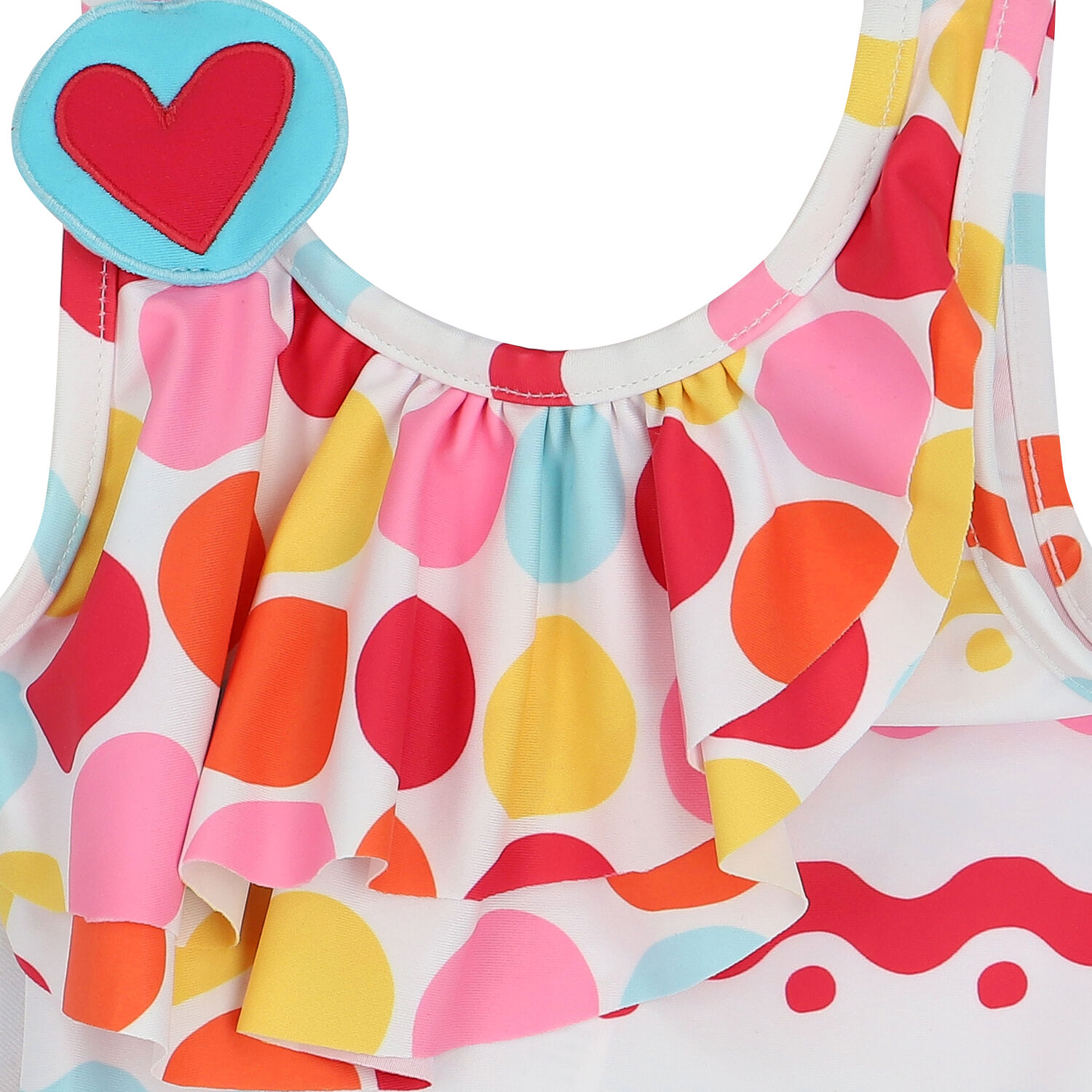 Girls White Squiggle Swimsuit, 1, hi-res