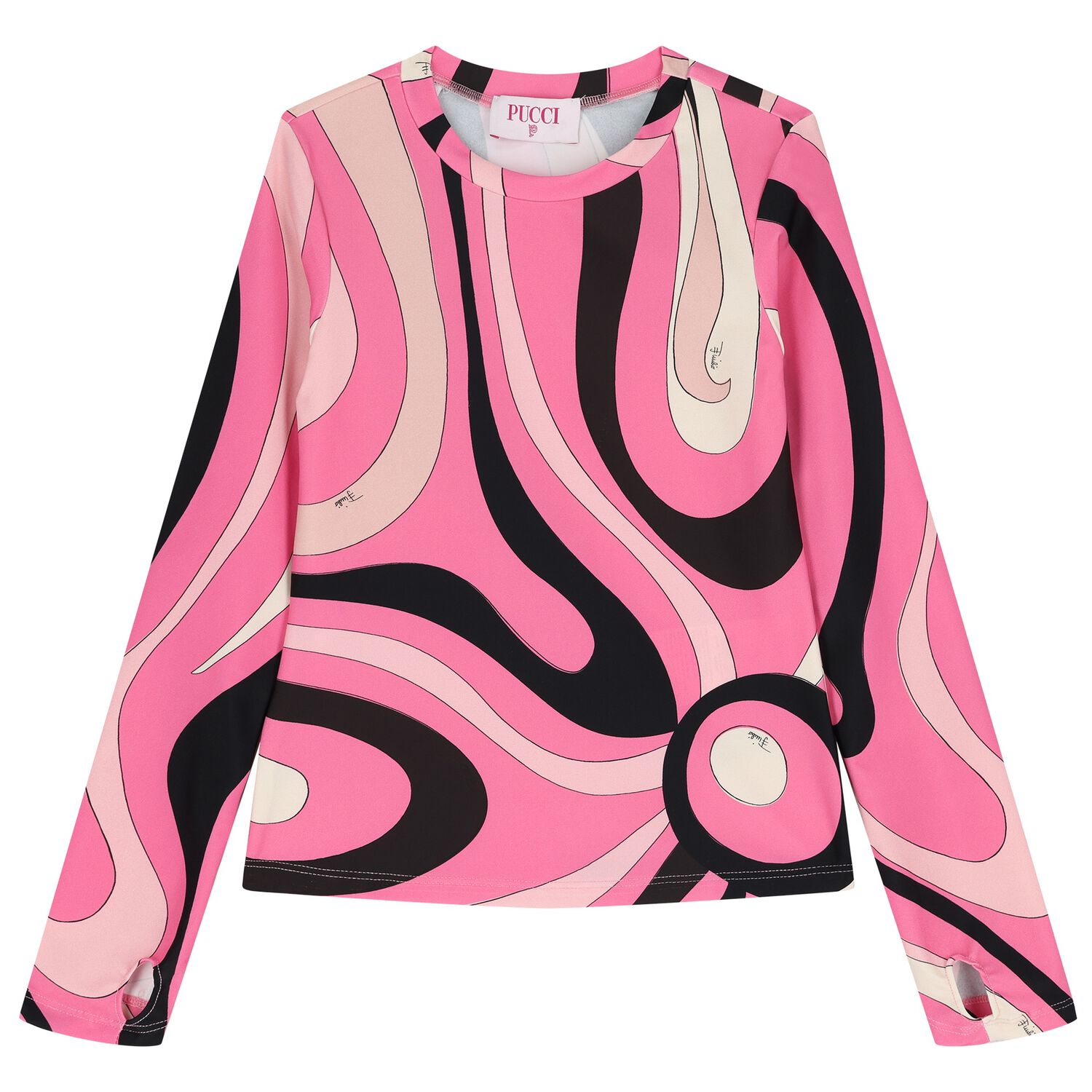 Girls Pink Vortice Logo Long Sleeve Top, 1, hi-res