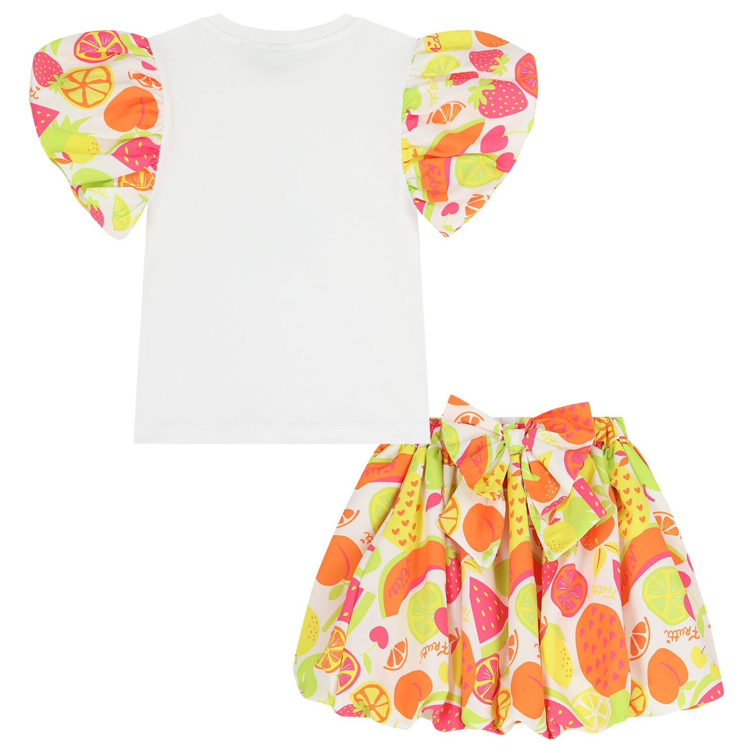 Girls White & Orange Cherry Skirt Set, 1, hi-res