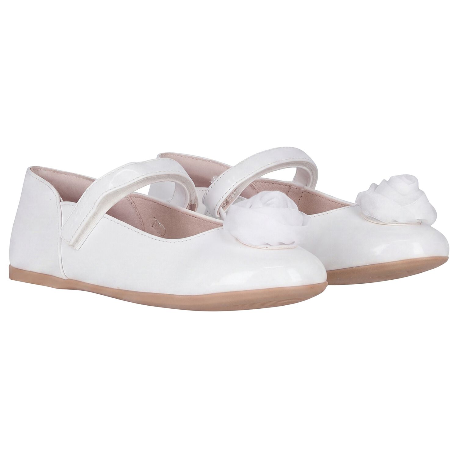 Girls White Flower Shoes, 1, hi-res
