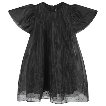 Girls Black Embellished Organza Dress