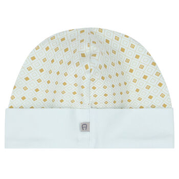 Boys Blue, Ivory & Gold Logo Baby Hat