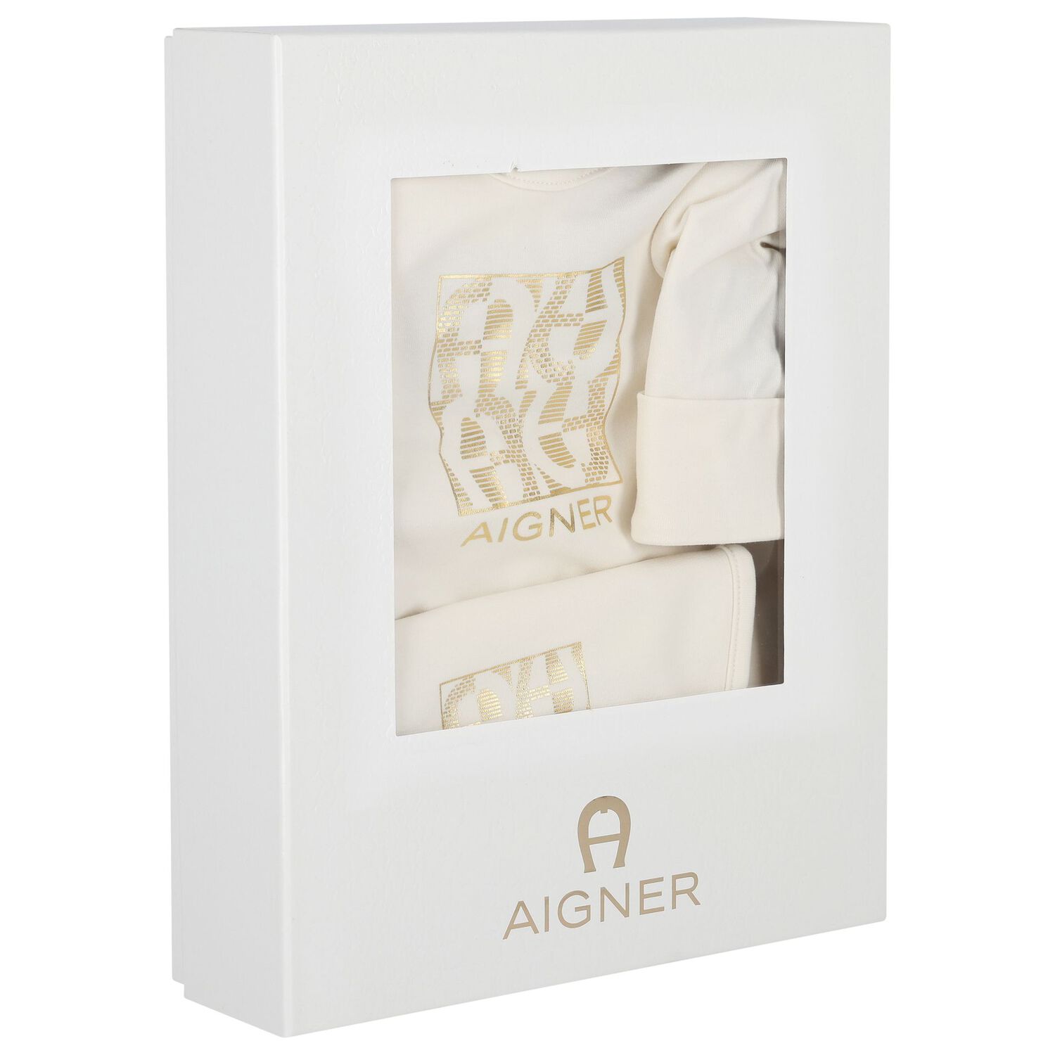 Ivory & Gold Babygrow, Hat & Bib Gift Set, 1, hi-res