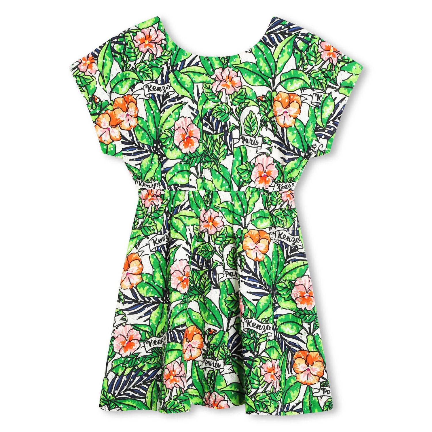 Girls Green Floral Dress, 1, hi-res