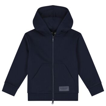 Navy Blue Logo Hooded Zip Up Top