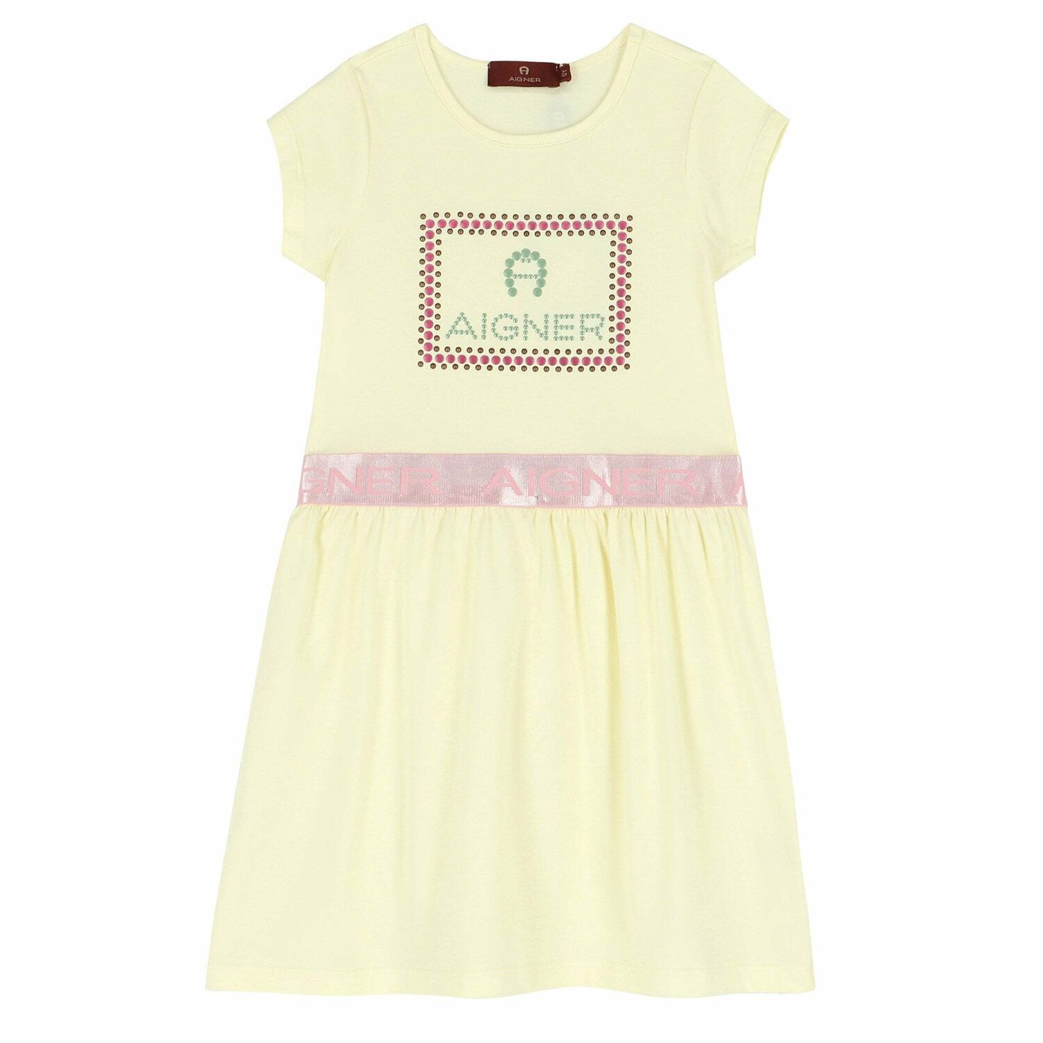 Girls Yellow Logo Dress, 1, hi-res