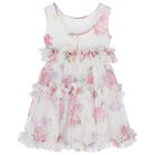 Girls White Floral Tulle Dress, 2, hi-res
