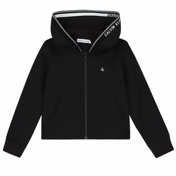 Girls Black Logo Zip Up Top