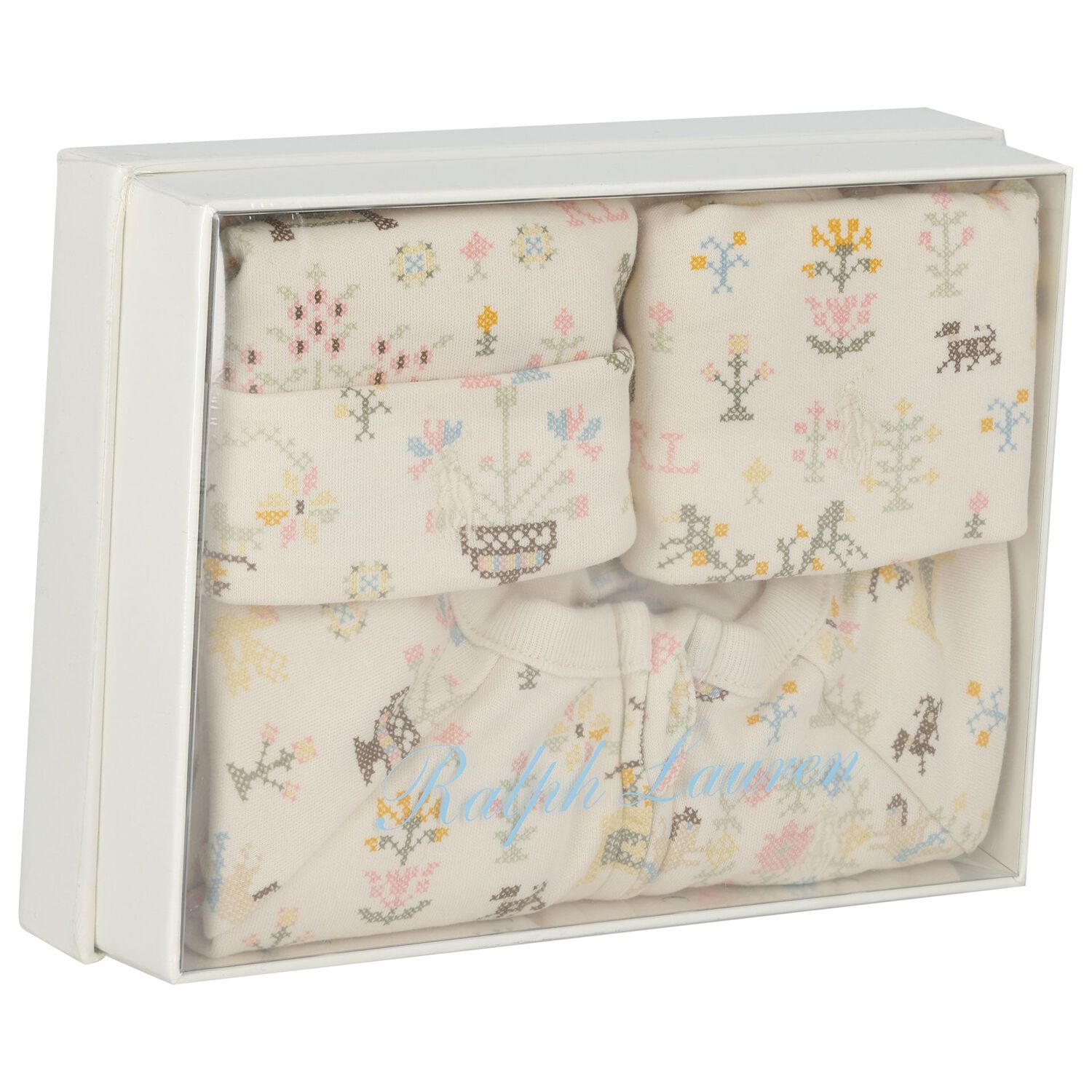Baby Girls Ivory Floral Babygrow Gift Set, 1, hi-res