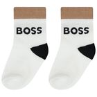 Baby Boys White, Black & Beige Logo Socks ( 3-Pack ) , 1, hi-res