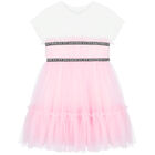 Girls White & Pink Logo Dress, 1, hi-res