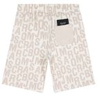 Boys White & Beige Logo Shorts, 1, hi-res