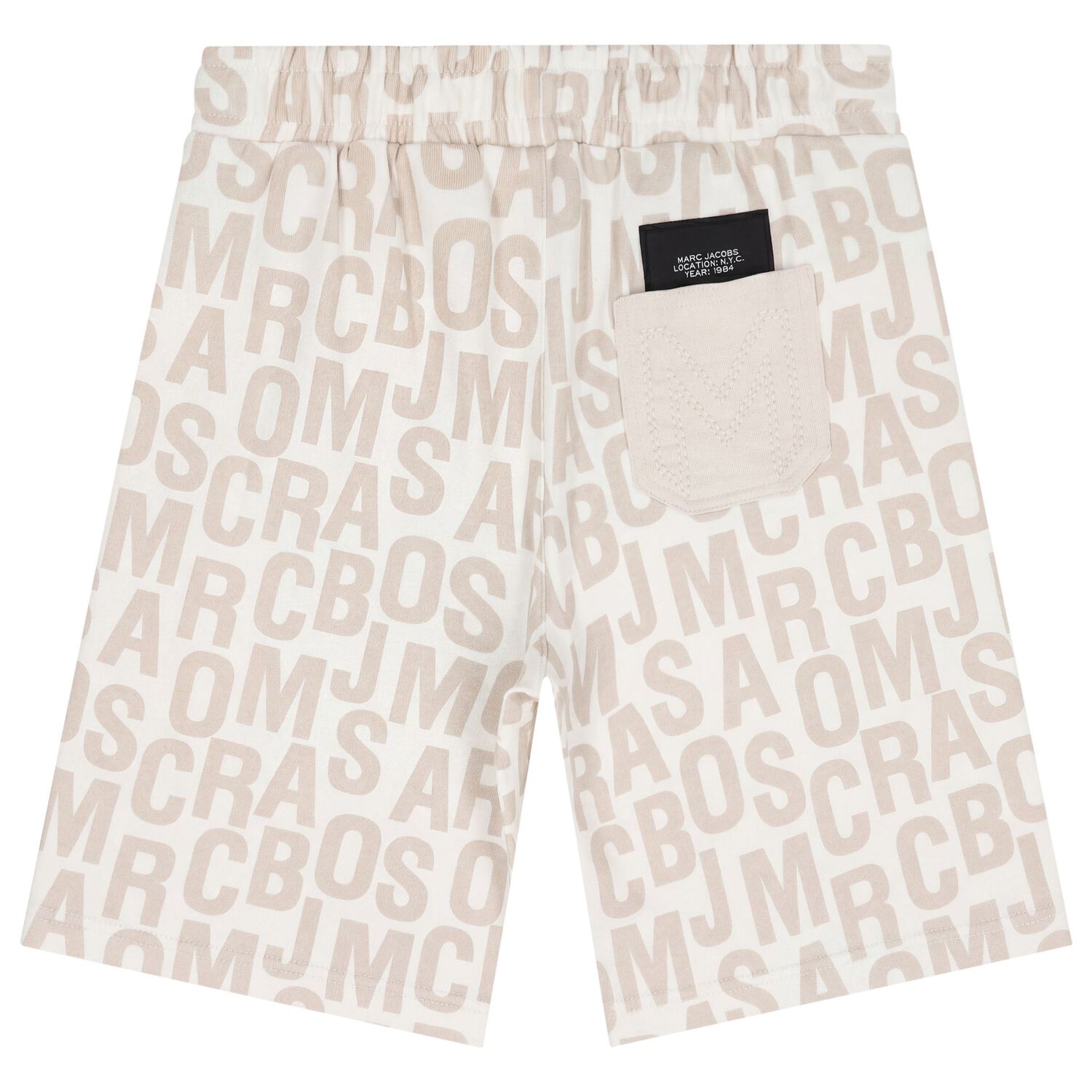 Boys White & Beige Logo Shorts, 1, hi-res