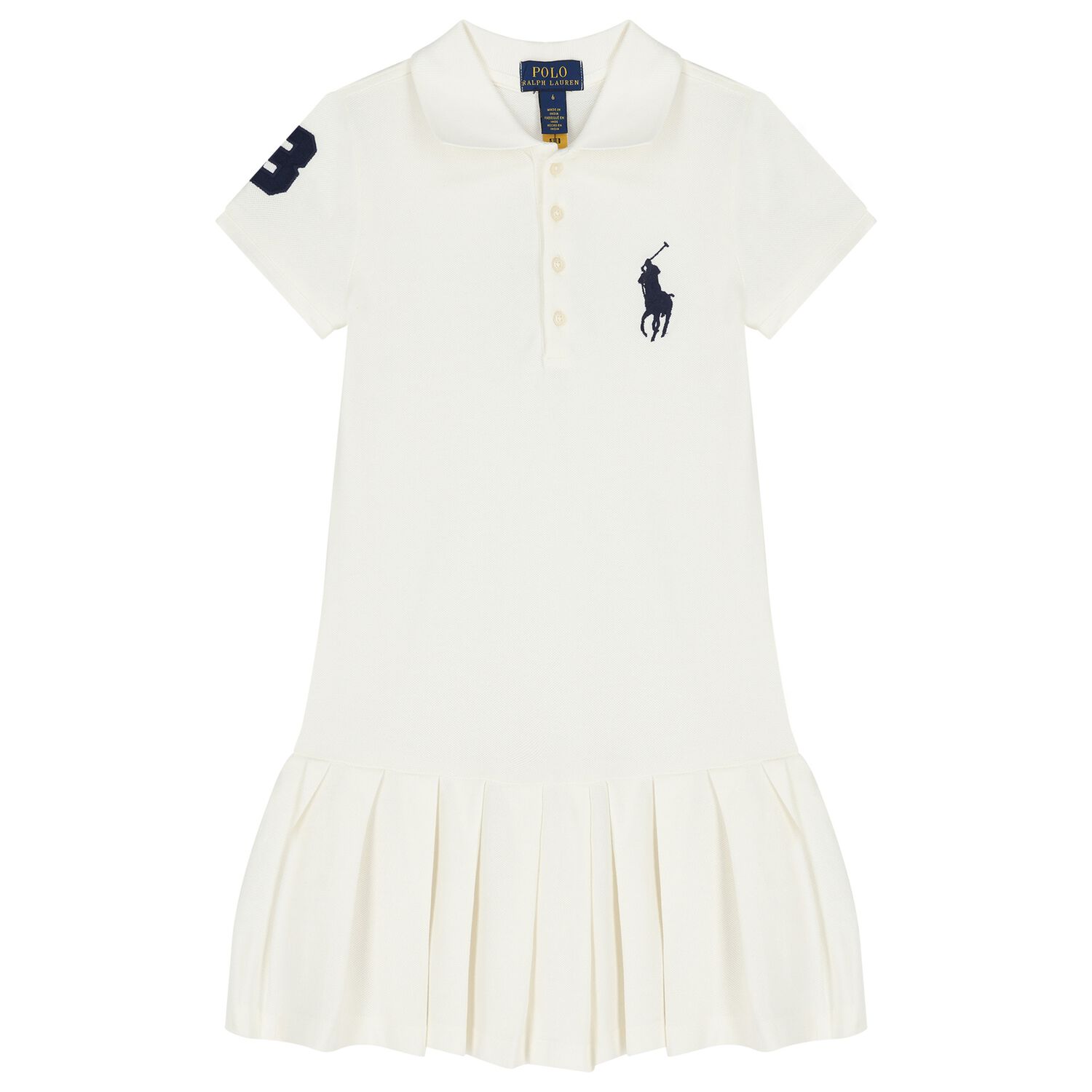 Girls White Logo Polo Dress , 1, hi-res
