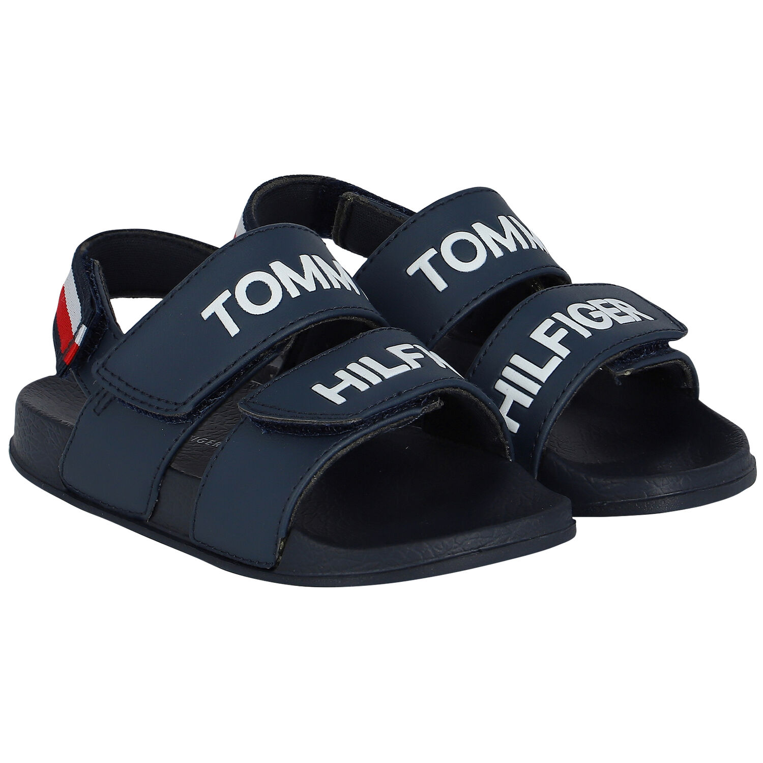 Boys Navy Blue Logo Sandals, 1, hi-res