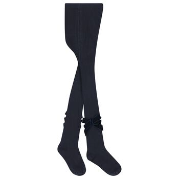Girls Navy Blue Velvet Bow Tights