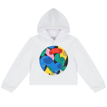 Girls White Logo Hooded Top