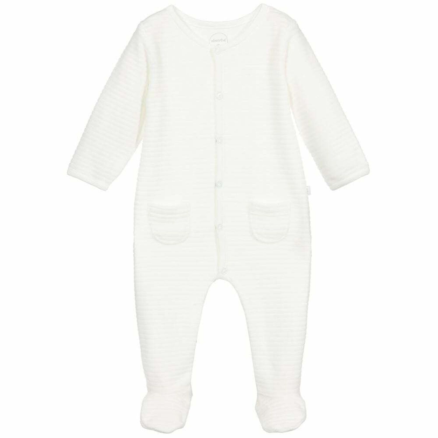 White Velour Babygrow, 1, hi-res