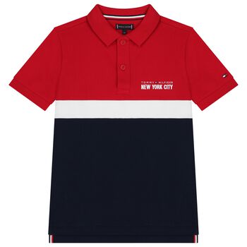 Boys Red & Navy Blue Logo Polo Shirt