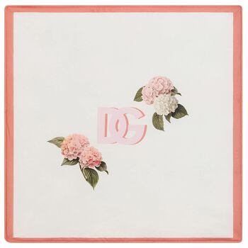 بطانيه بنات مزينه بالزهور بالشعار باللون العاجى والوردى 