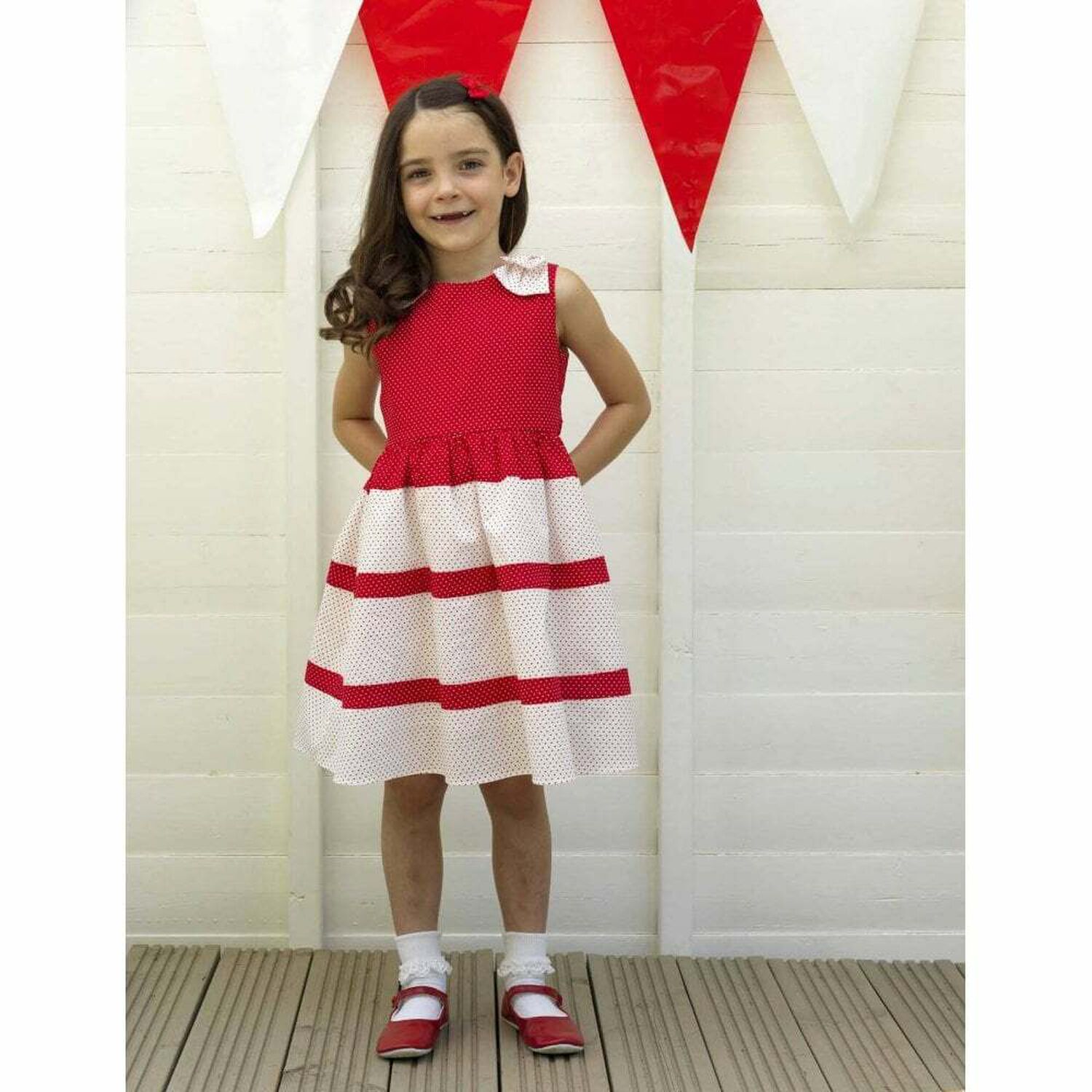 Girls Red & White Polka Dots Dress, 1, hi-res