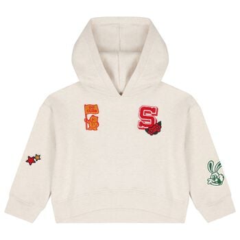 Girls Beige Patch Hooded Top