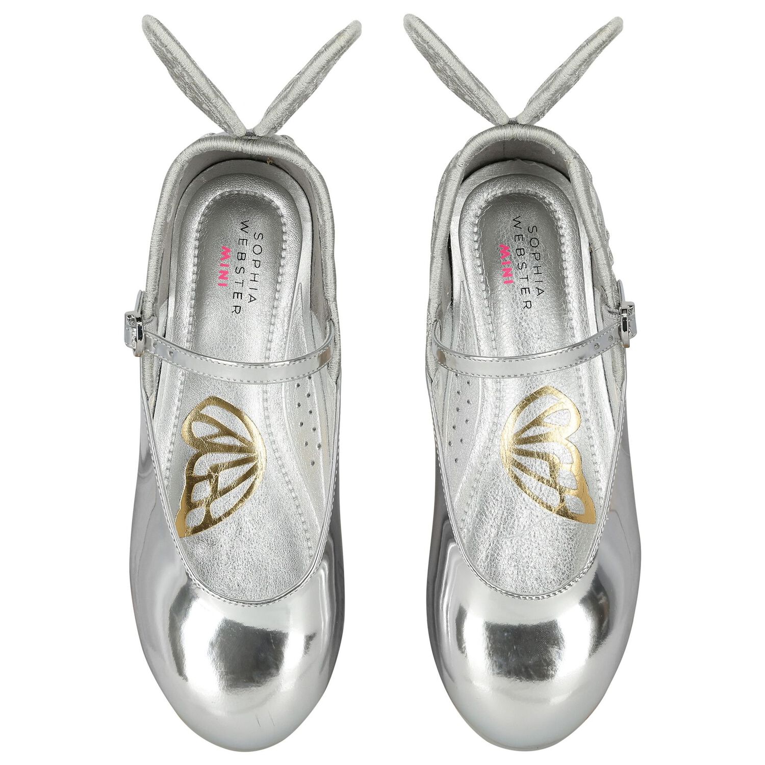 حذاء بنات جلد بطبعة فراشة  باللون الفضي  , 1, hi-res image number null