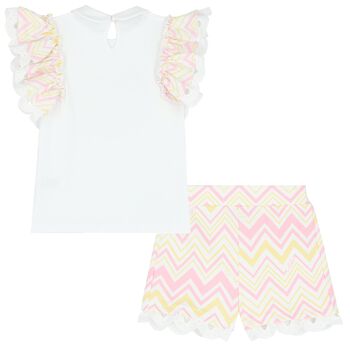 Girls White & Pink Heart Shorts Set