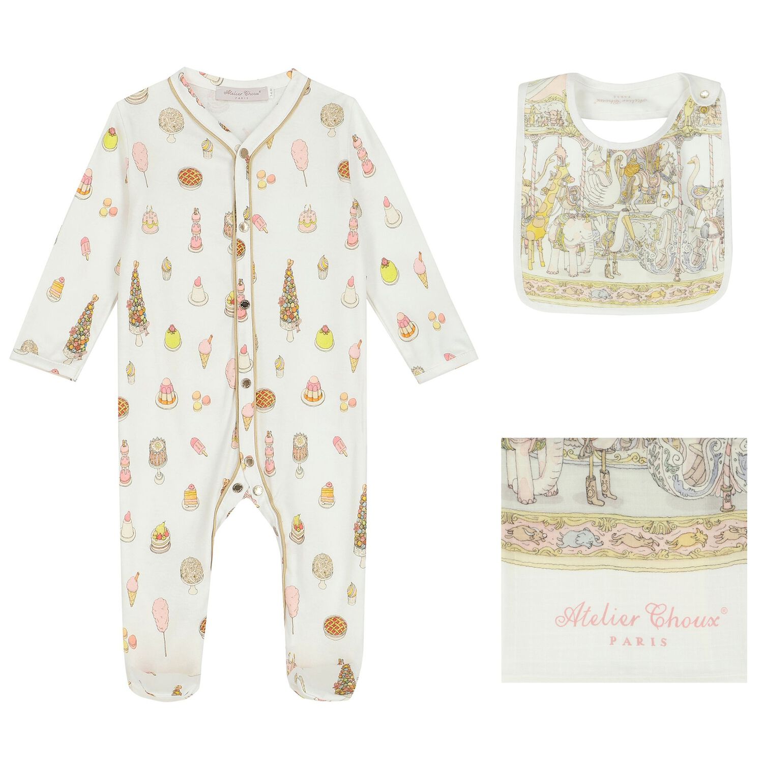 Baby Girls Ivory & Pink Carousel Babygrow Gift Set, 1, hi-res image number null