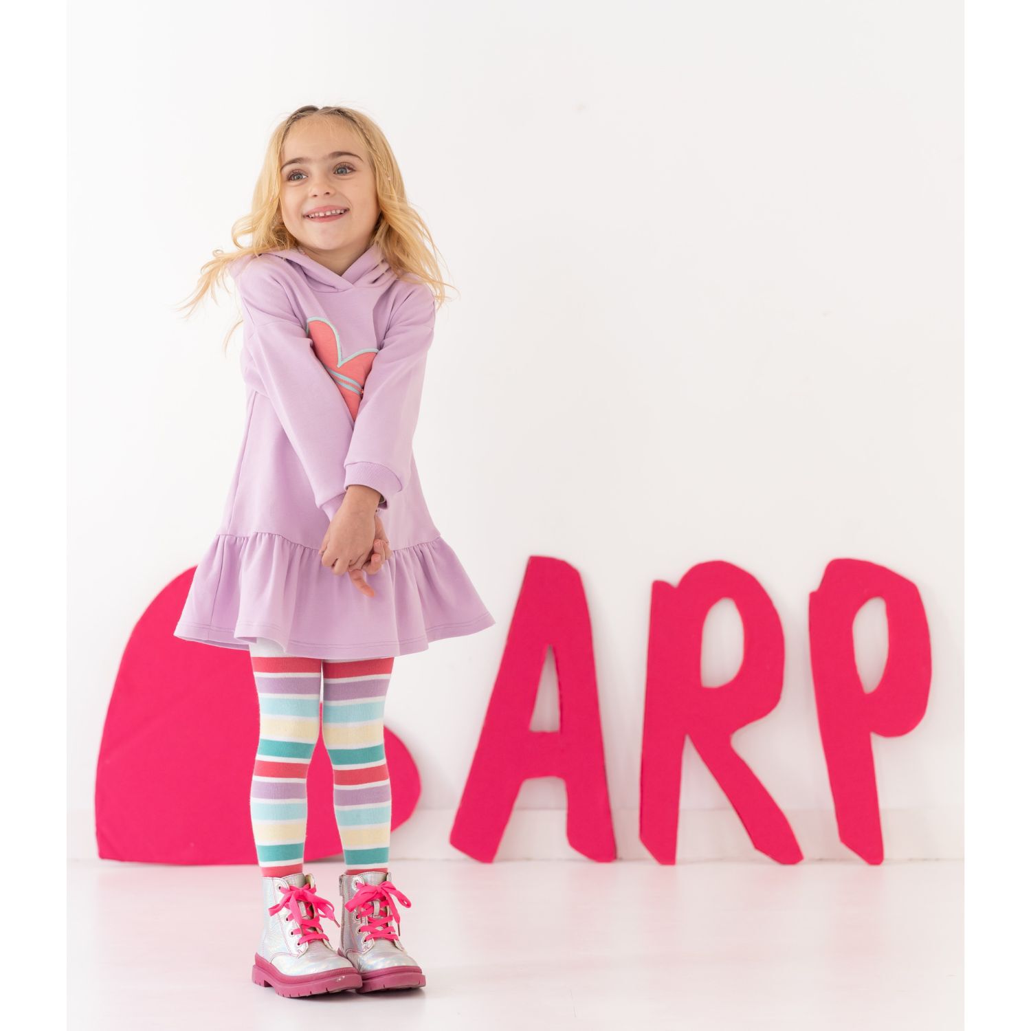 فستان بنات بطبعة القلب باللون البنفسجي, 1, hi-res