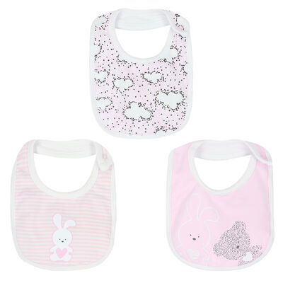 Baby Girls White & Pink Bibs (3-Pack)
