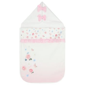 مدس بنات بطبعة الزهور المكشكشة باللون الأبيض والوردي