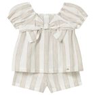 Younger Girls Beige & White Striped Shorts Set, 1, hi-res