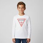 Boys White Logo Long Sleeve Top, 2, hi-res