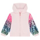 Girls Pink Sequin Hooded Zip Up Top, 1, hi-res