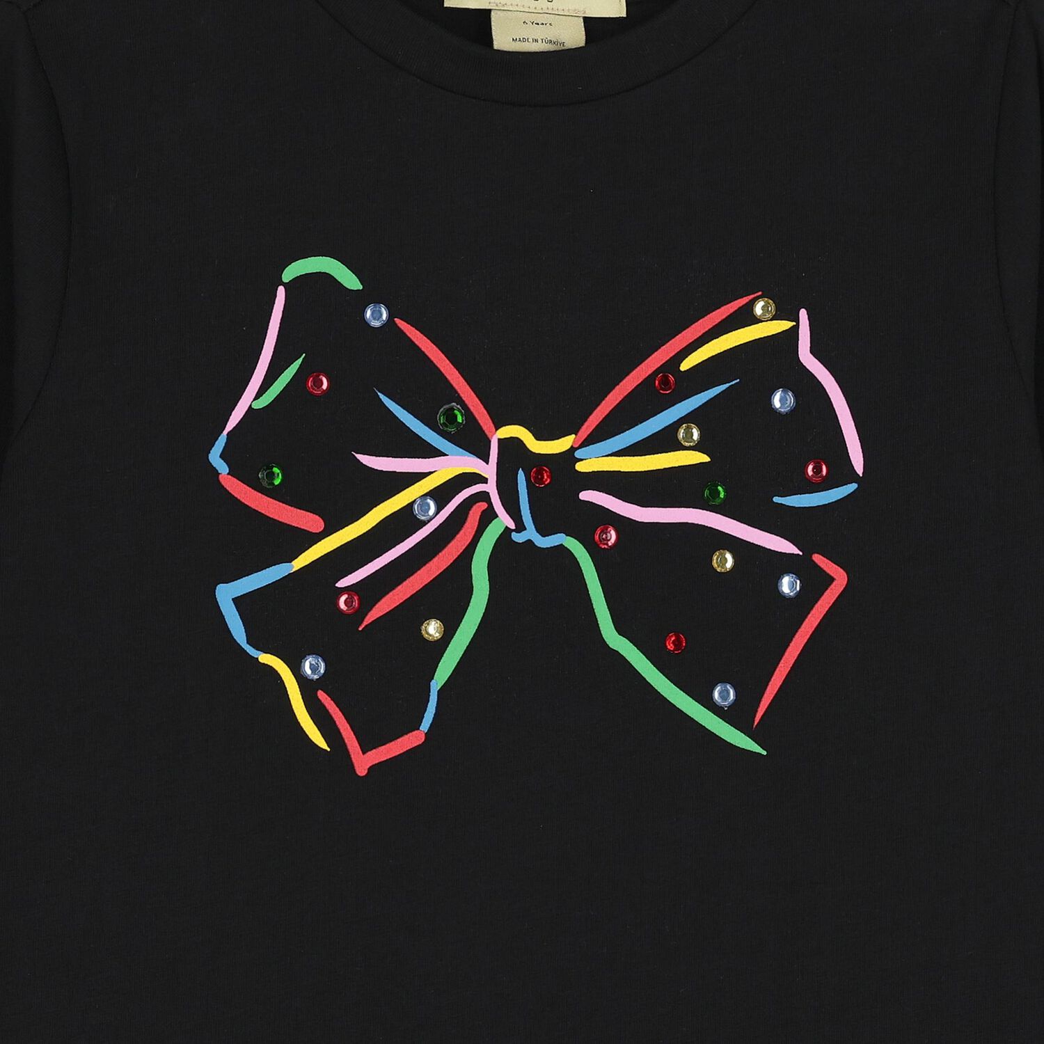 Girls Black Embellished Long Sleeve Top, 1, hi-res